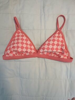 Pink Checkered Triangle Bikini Top